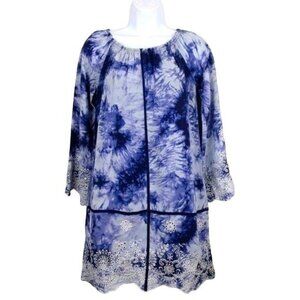 Romeo & Juliet Couture Women's Tunic/dress Blue &White tie dye  w/embroidery XS